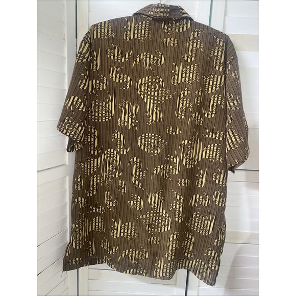 Vtg Maltos Men's Rave Disco 70s Button Down Shirt Brown Tan Floral Stripes LRG - Picture 6 of 8